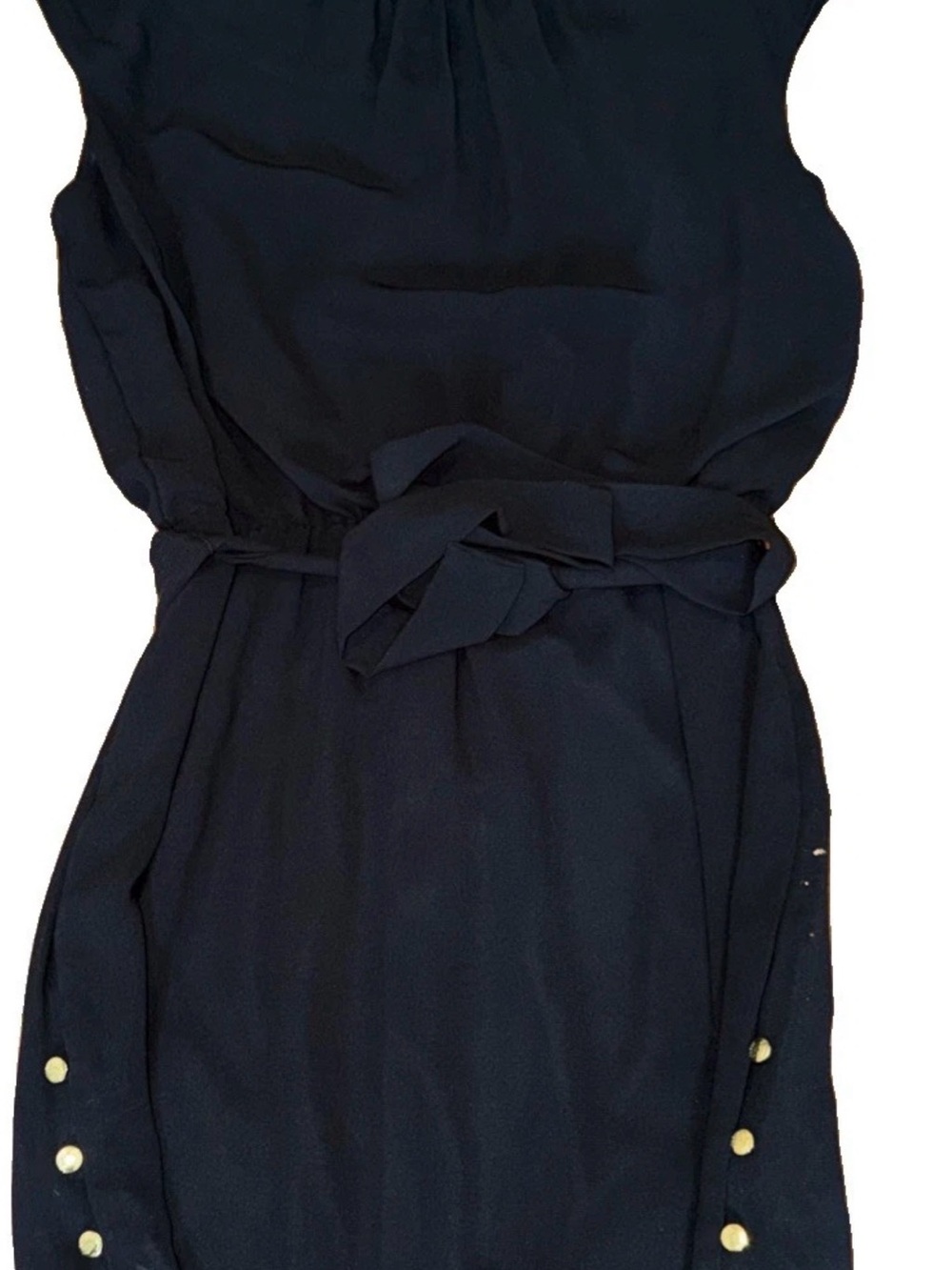 GUESS Black Chiffon Belted Mini Dress Gold Button